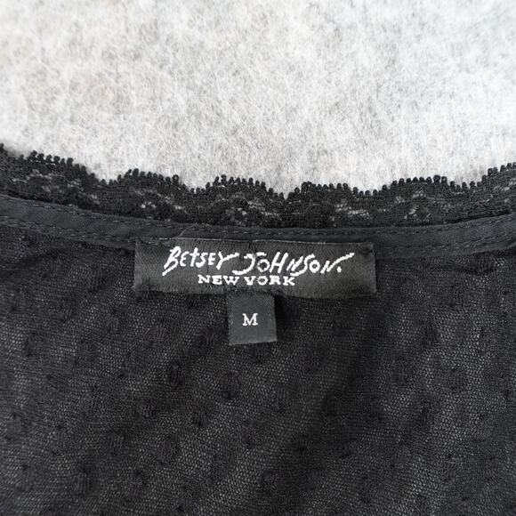 Vintage 90s Betsey Johnson Sheer Black Lace Mesh Tulle Slip Dress Floral Trim - Picture 2 of 8